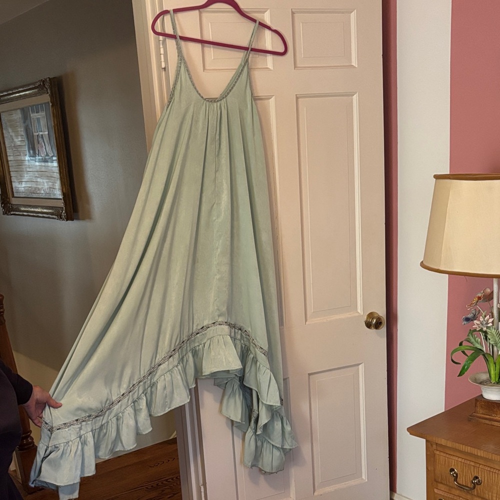 Free People Sage Green High-Low Ruffle Maxi Dress